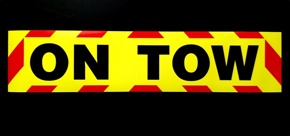 ON TOW Fluorescent Magnetic Warning Sign with chevrons