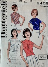 60s Vtg Butterick Pattern 9406 Overblouse Semi-Fit Blouses COMPLETE SZ 10
