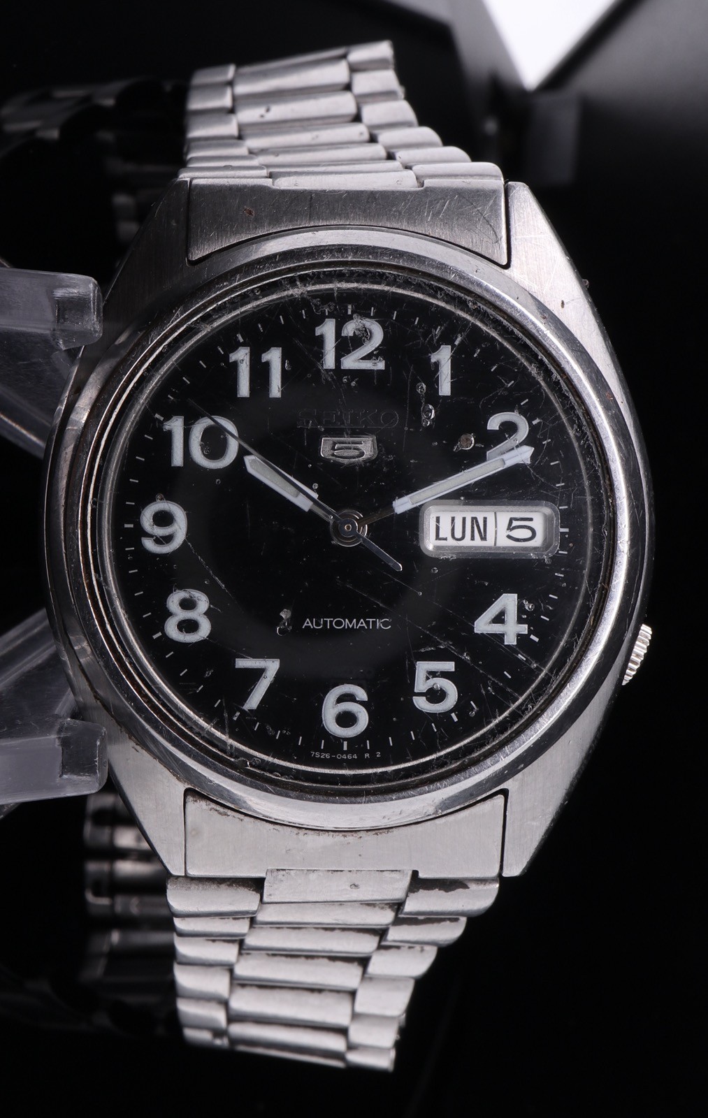 Automatic Auth. 7S26-3180 Wristwatch Black Dial 5 37mm Steel Stainless Seiko - vintagewatches.pk