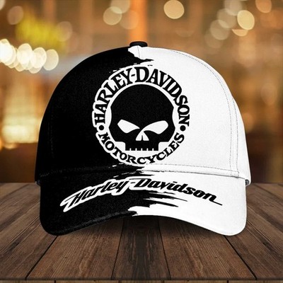 Harley-Davidson Willie G Skull Cap Black White Half Half Biker Riding Hat