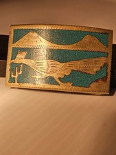 Sterling Silver Turquoise Inlay Roadrunner Belt Buckle