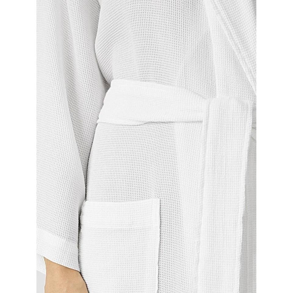 Eileen Fisher Organic Cotton Waffle Spa Robe White Full Length Women's Size L/XL - Image 3 of 4