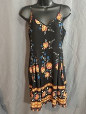 Black V Neck Dress With Yellow, Gold And Blue Flowers. A Line Dress From SHEIN
