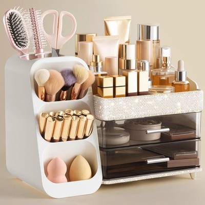 Makeup Organizer with Brush Holder Vanity Storage Box Cosmetic Perfume Holder 