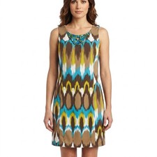 Banana Republic Blue Short Lined Beaded Geometric Dress Women Size 4