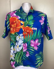 Vtg 80s Original Jams Hawaiian Aloha Shirt Blue M Surf Line Hawaii Made In USA