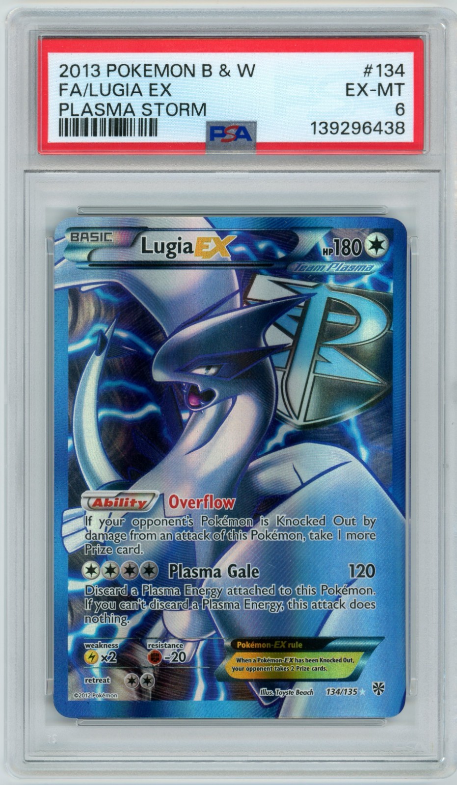 PSA 6 2013 Pokemon Black White Plasma Storm Full Art Lugia EX Holo Foil 134/135