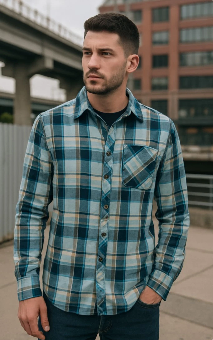The North Face Men's Shirt Button Up Long Sleeve Plaid Blue/Gray Size Small