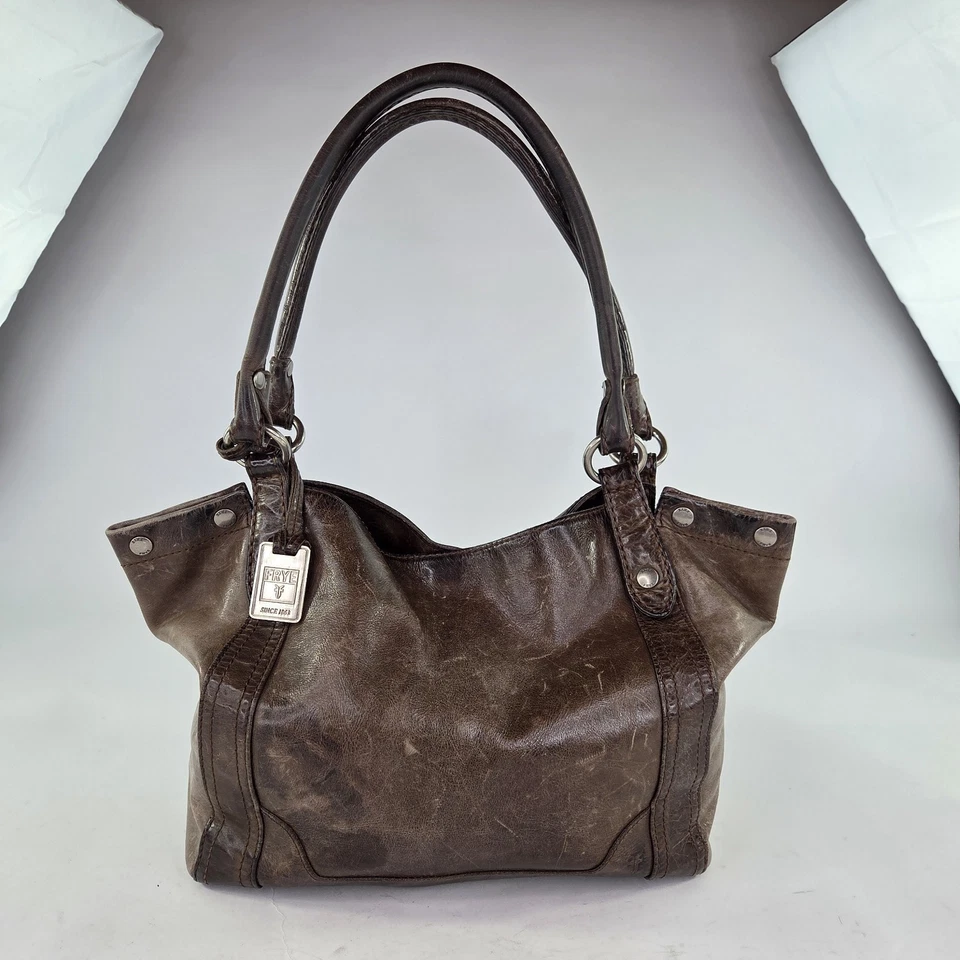 FRYE Smooth Brown Leather MELISSA Shoulder Satchel Tote Bag Purse  - Image 2 of 4