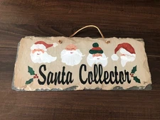 🎅 Hand-Painted Slate Stone Santa Plaque – Artist Signed Santa Collector Vintage