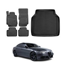 Fußmatten & Kofferraumwanne Set für Alfa Romeo Giulia 4 2015-2026 TPE Schwarz