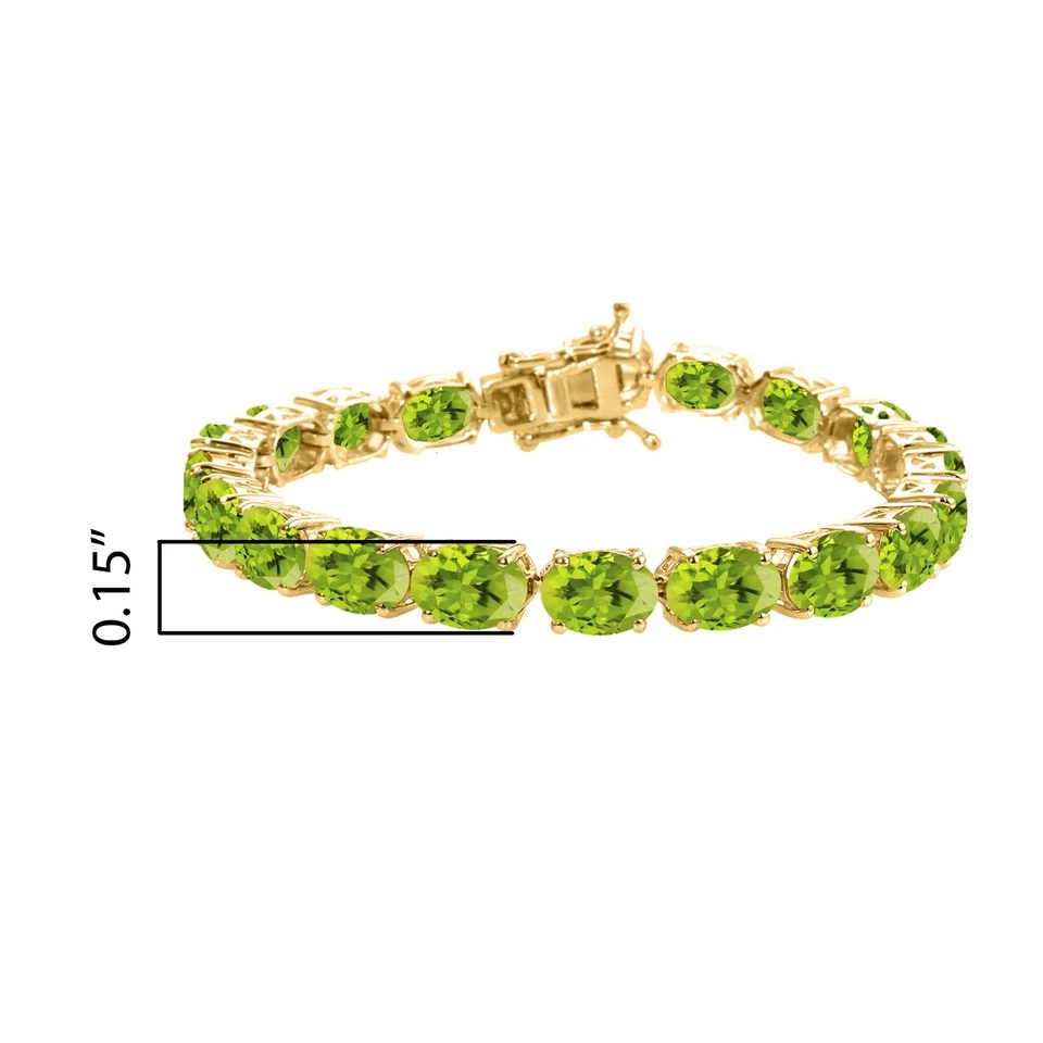 13 克拉椭圆形切割天然橄榄石 14k 镀黄金 925 网球手链 6.5 — 第 3/4 张图片