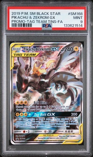 2019 POKEMON SM BLACK STAR PROMO #SM168 FULL ART/PIKACHU & ZEKROM GX PSA 9