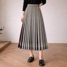 Vintage Wool Plaid Pleated Midi Skirt Red Black Cream VTG EU 38 US 8 Modern 2