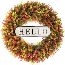 20 Fall Boxwood Wreath for Front Door, Artificial Autumn Wreath