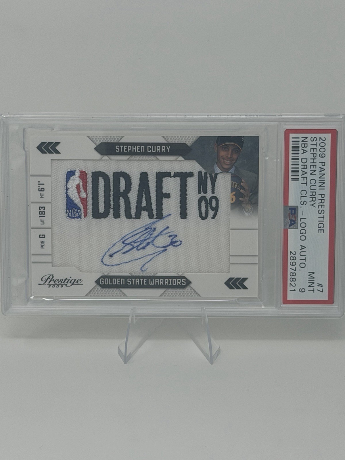 2009 Panini Prestige Steph Curry NBA Draft Class Logo Auto PSA 9 #7 068/125