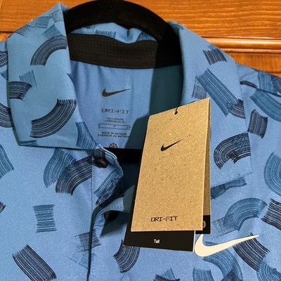 Nike Tour Dri-FIT Golf Polo Shirt Men's S-TALL Blue Micro Print Pattern 