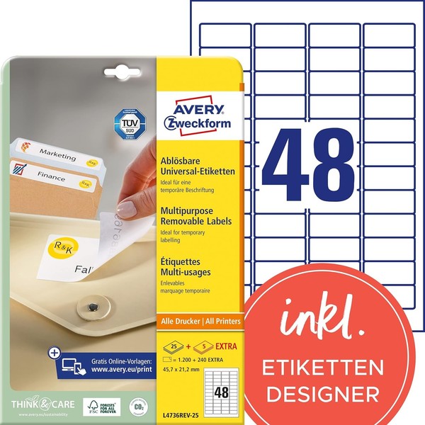 Avery Zweckform Universal-Etiketten 45,7 X 21,2 Mm Weiß 1.440 Etiketten-image