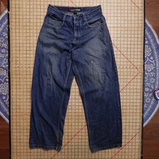 Vintage Y2K Southpole Red Tab Blue Baggy Faded Relaxed Wide-Leg Jeans 31x31