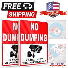 2 PC No Dumping Signs, Reflective 7 x 10 Aluminum No Littering Signs with Vid...