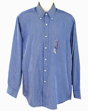 Chaps Men's Shirt Blue White Pin Stripe Wrinkle Free Long Sleeve Size 16-16 1/2