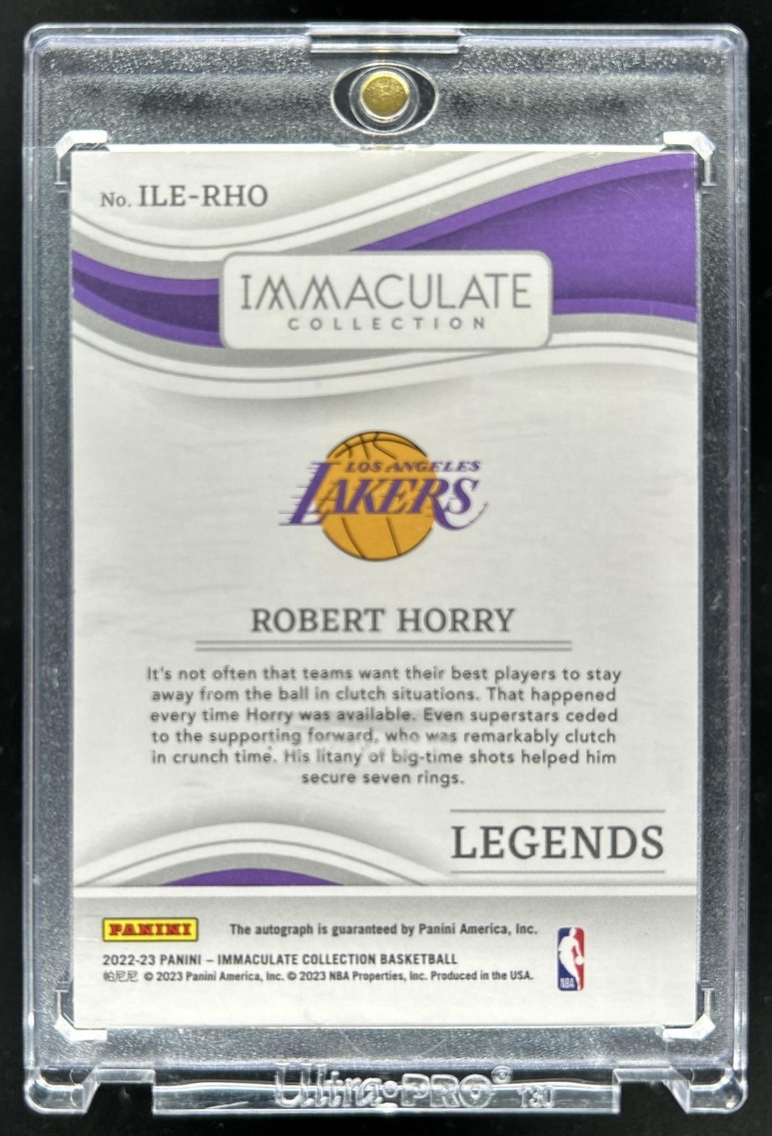 2022-23 Panini Immaculate Robert Horry Legends Auto Autograph #/99 Lakers view 2