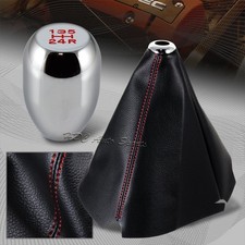 Red Stitch Leather Manual Shift Boot Chrome 5-speed Shifter Knob Universal