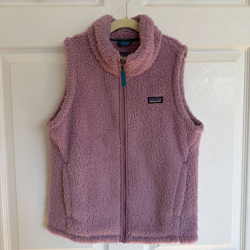 Patagonia Vest Girls L (12) Beige Deep Pile Full Zip Pockets Outdoor