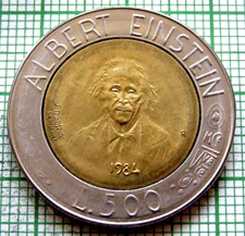 SAN MARINO 1984 500 LIRE, Science for Mankind – Albert Einstein BI-METALLIC UNC