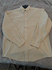 LL Bean Men's 15.5 34 Yellow Stripe Button Down Casual Wrinkle Resistant Shirt