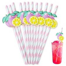 Lemonade Stand Straws - 100PCS Fresh Lemonade Party Decorations Supplies, Lem...