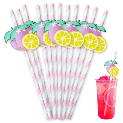 Lemonade Stand Straws - 100PCS Fresh Lemonade Party Decorations Supplies, Lem...