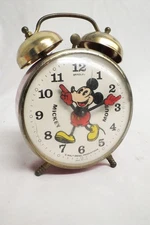 Vintage Mickey Mouse Bradley Alarm Clock Red Gold Bells Walt Disney