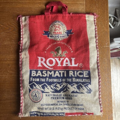 Royal Basmati Rice Bag 20lbs Burlap Sack Handles Zipper Heavy Duty 25th Annivers