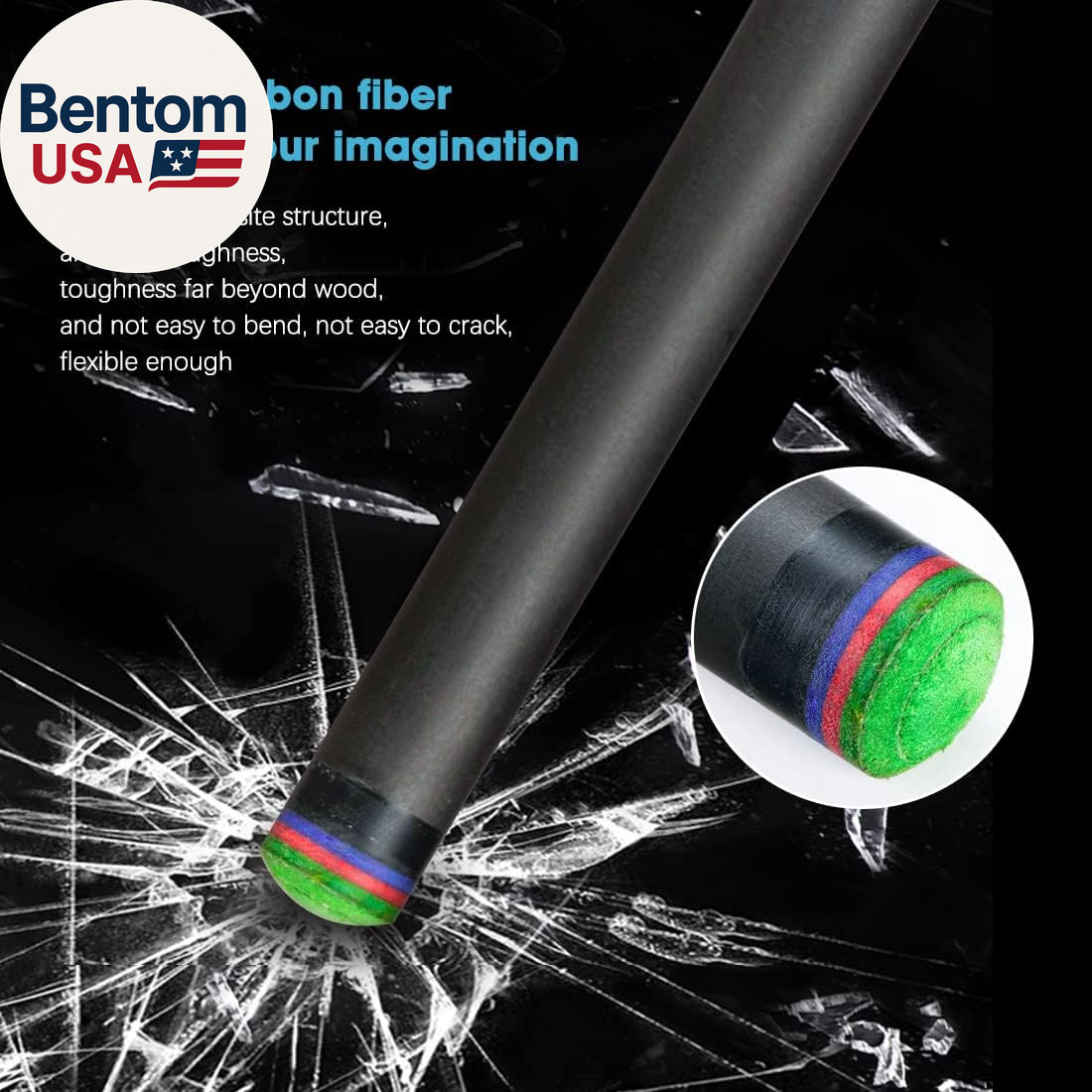 Carbon Fiber Pool Cue Shaft for 3/8X8 & Uniloc Joints | Low Deflection Shaft for