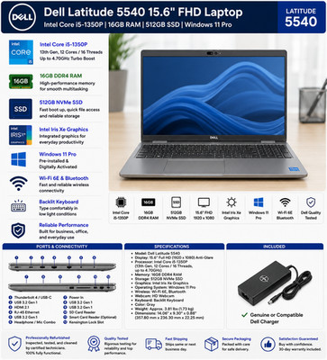 Dell Latitude 5540 15.6'' FHD i5-1350P 16GB RAM DDR5 512GB SSD Win11 Pro
