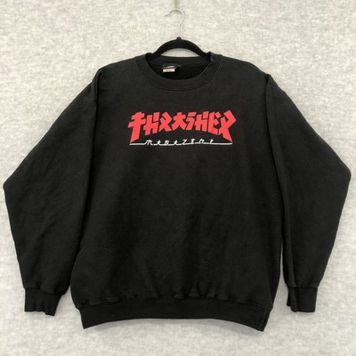 Thrasher Magazine Godzilla Crewneck Sweatshirt Logo Spellout Black Red Size M 38