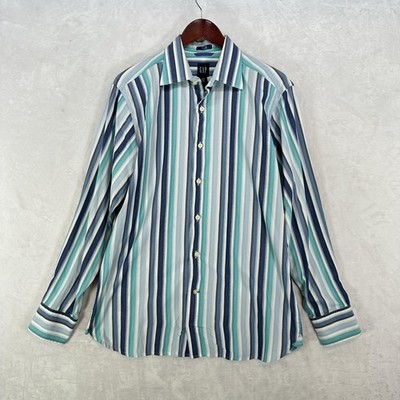 Vintage Gap Shirt Mens M 15-15.5 Blue Stripe Fitted Premium Long Sleeve Cotton
