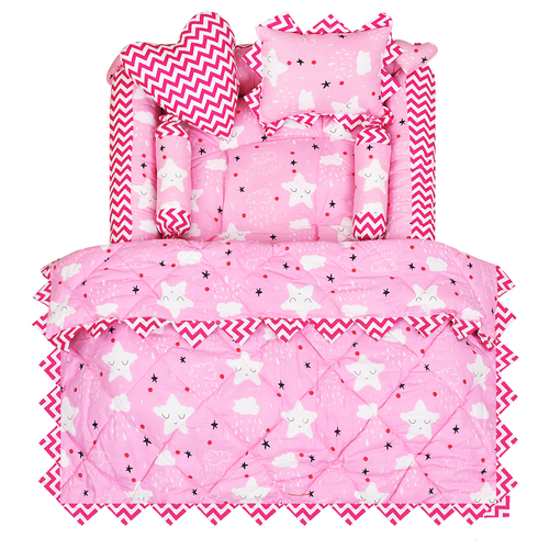 BB14 Pink & White Baby Bed Set | Reversible Cotton Mattress (Godari) & Pillows - Picture 6 of 6