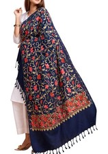 Navy Blue Floral Embroidered Style Dupatta for Women Indian Ethnic Scarf