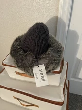 Gray Surell Faux Fur Knit Crown Cuff Hat NWT
