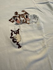 Warner Bros. Studio Store Embroidered Looney Tunes T Shirt Chest Pocket Taz L