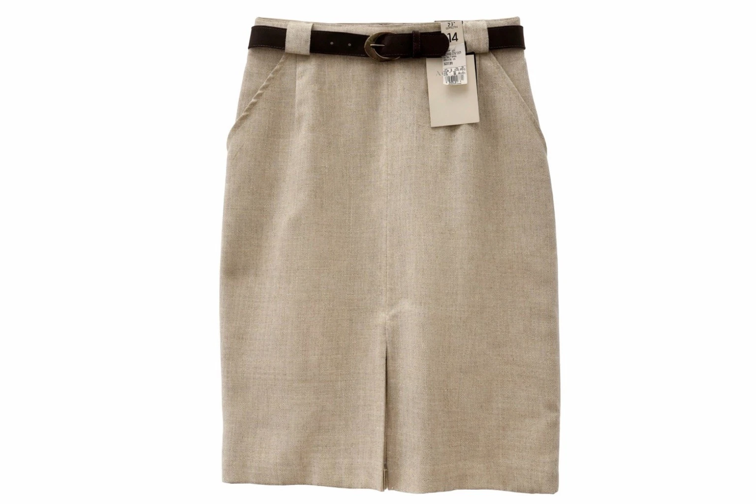 NEW Vintage Anne Brooks Petite Beige Linen Blend Skirt Size 14 NWT Belted Lined