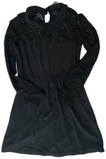 Zara TRF Womens Black Lace Long Sleeve Short Mini Fit & Flare Dress Medium M