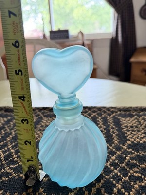 Vintage Blue Frosted Satin Swirl Glass Heart Stopper Perfume Bottle