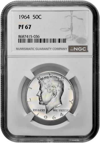1964 50c Silver Proof Kennedy Half Dollar NGC Graded PF 67 with New Holder