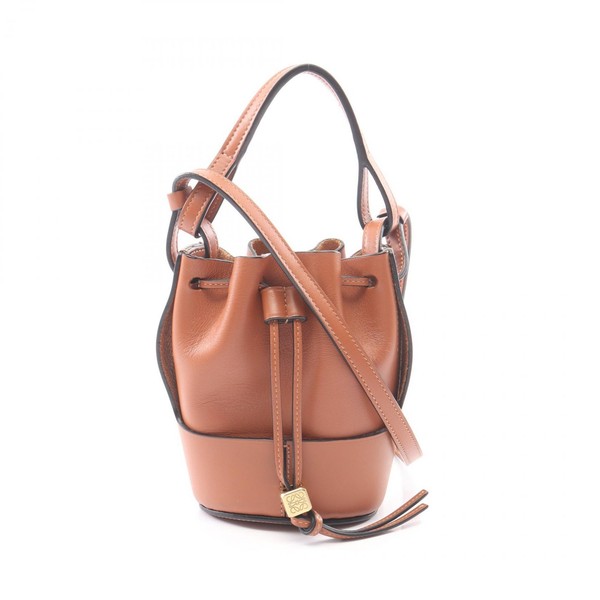 LOEWE Balloon Nano Bucket Crossbody Shoulder Handbag leather Brown Used Women