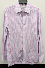 Turnbull Asser Shirt Mens 15.5 39cm Check Plaid 3 Button Cuff England Pink