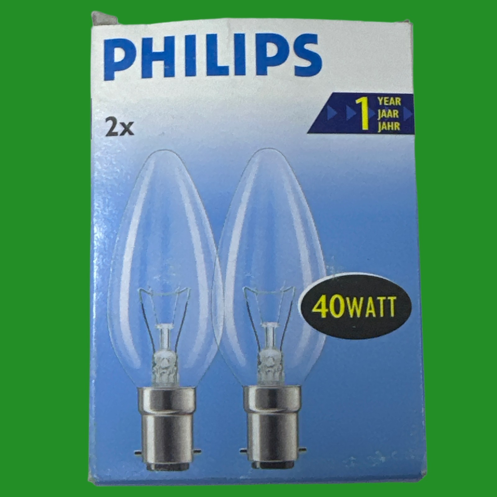 2x 40W Philips Clear Candle Dimmable Filament Light Bulbs B15 SBC Small Bayonet