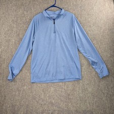 Croft  Barrow Mens Blue Striped Quarter-Zip Pullover Shirt